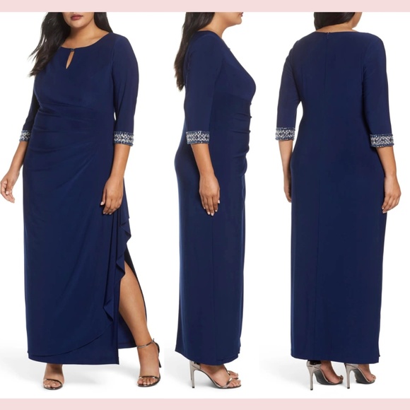 NWT $239 Alex Evenings [ 18W‎ ] Embellished Faux Wrap Gown in Cobalt Blue - Picture 1 of 15